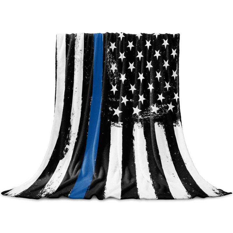 Edwiinsa Thin Blue Line Police Blanket Fleece Throw Blankets 50'' x 80'', Lightweight Super Soft Micrifiber Honor Law Enforcement USA Vintage Warm Plush Cozy Luxury Bed Blankets All Season for Couch/Sofa/Gift - Image 1